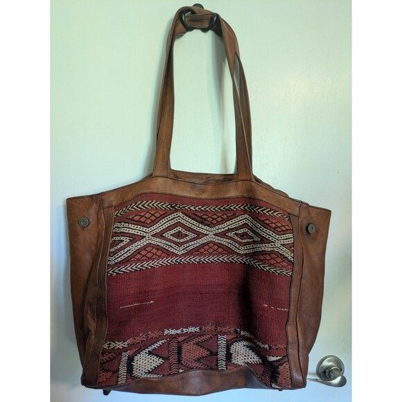 Free People Embellished Leather Weekender Tote Bag Vintage - Picture 1 of 9